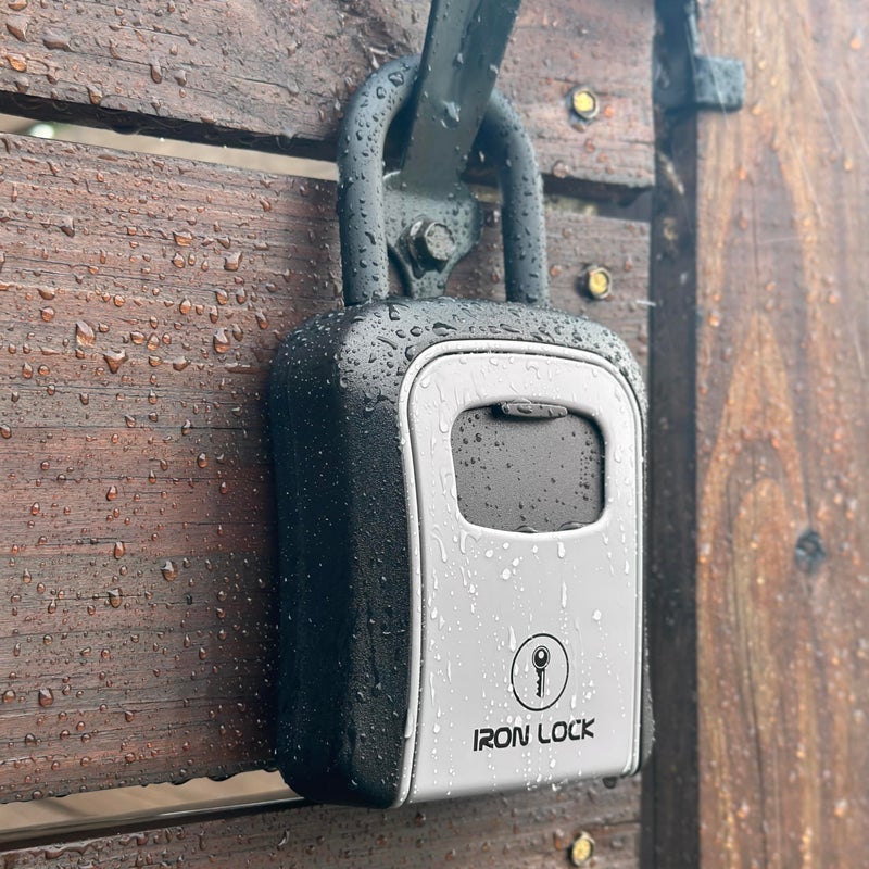 Iron LockÂ® Key Lock Box Portable with U-Shackle & Wall Mount â€“ Medium Waterproof Heavy-Duty Metal Safe with 4-Digit Combination for Spare Keys Outside on Door Knob, Fence or Gate (Grey, Medium) - Image 3